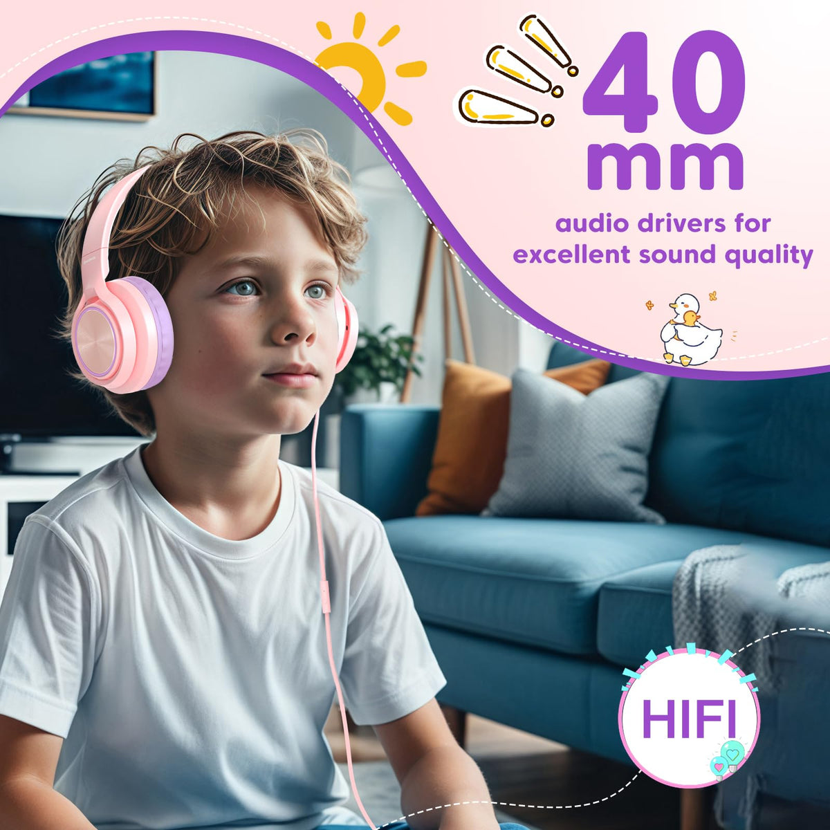 INFURTURE Kids Headphones durable braided cable reduces tangling