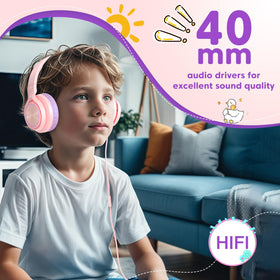 INFURTURE Kids Headphones durable braided cable reduces tangling