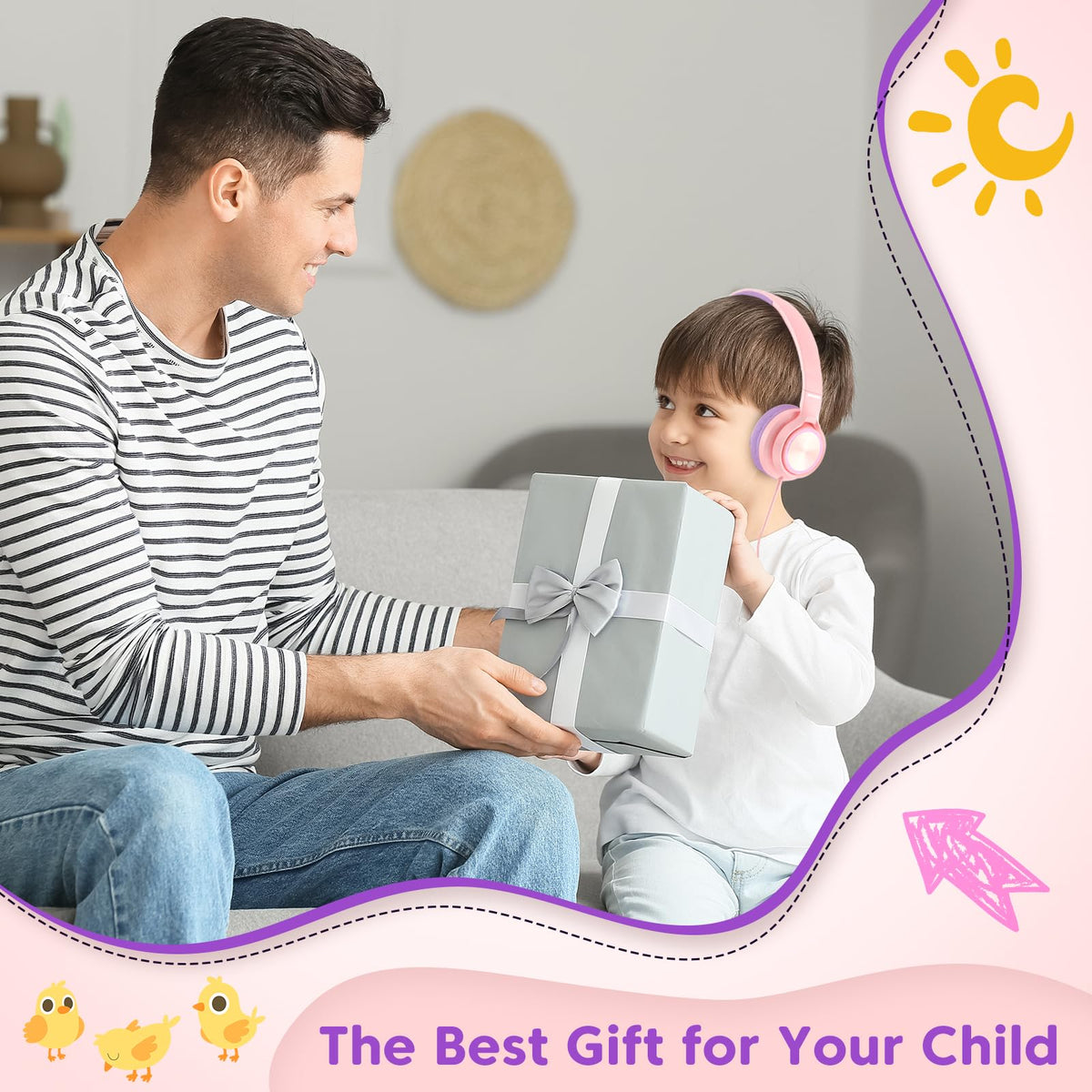 INFURTURE Kids Headphones pink color design for kids