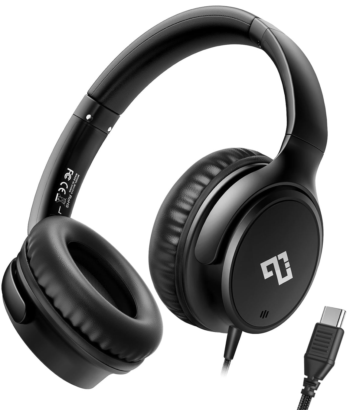 INFURTURE USB-C headphones with mic ready for plug-and-play on USB-C devices.
