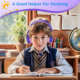 Infurture headphones on a child during study show comfortable fit.