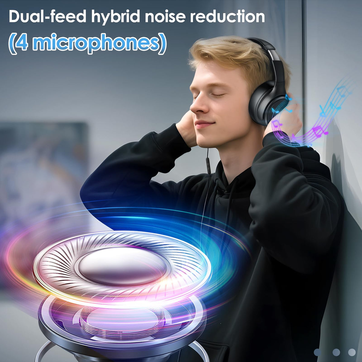 INFURTURE worn by commuter on train illustrating noise reduction for focused listening