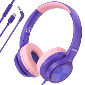 Infurture kids headphones with USB-C and 3.5mm adapters for versatile classroom listening.