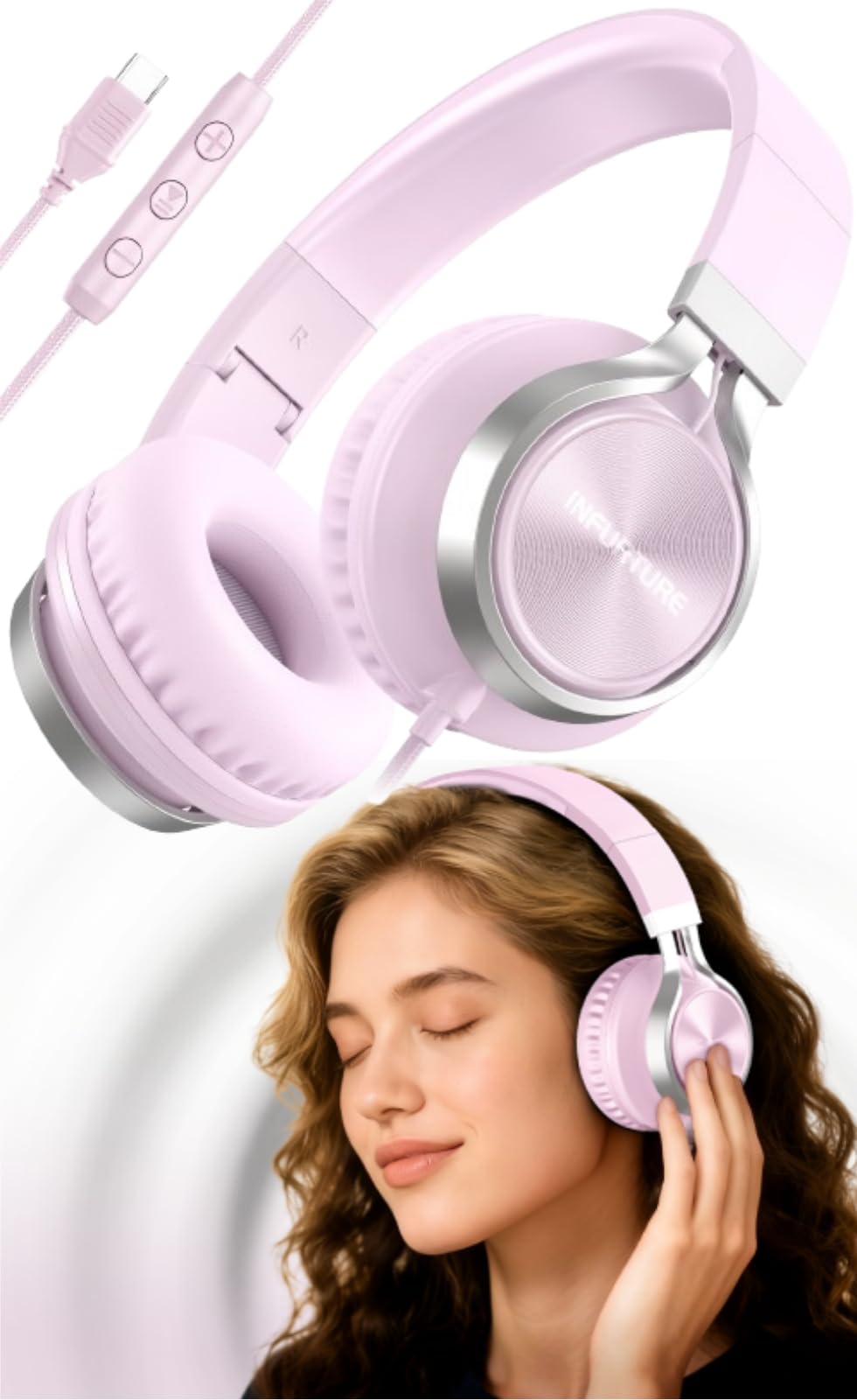 INFURTURE USB-C headphones with mic offer clear calls on USB-C devices.