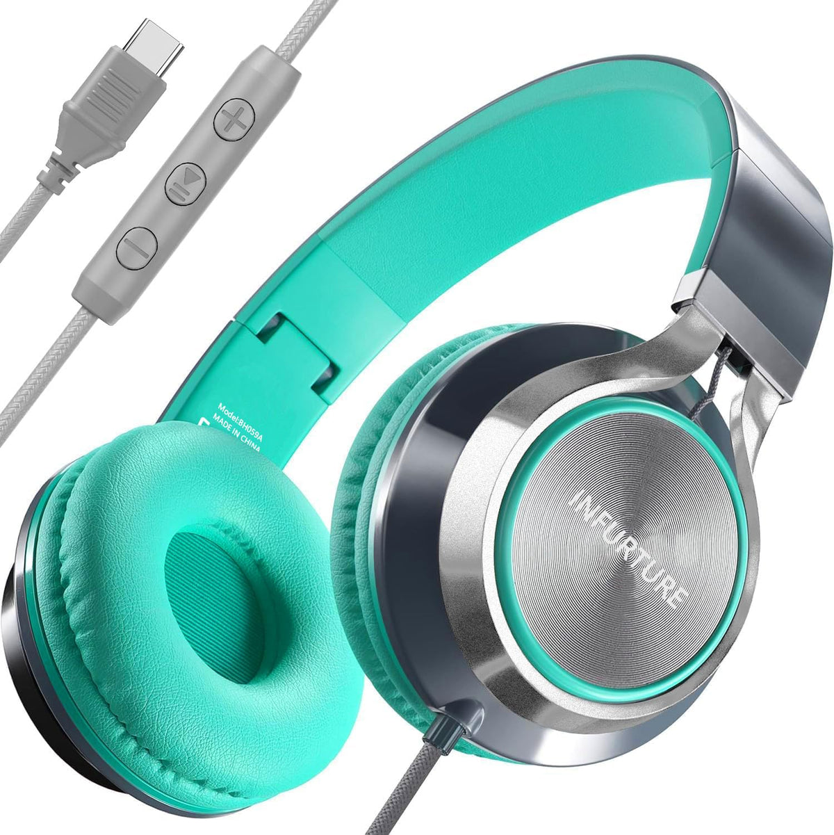 Infurture USB-C headphones microphone close-up for clear calls