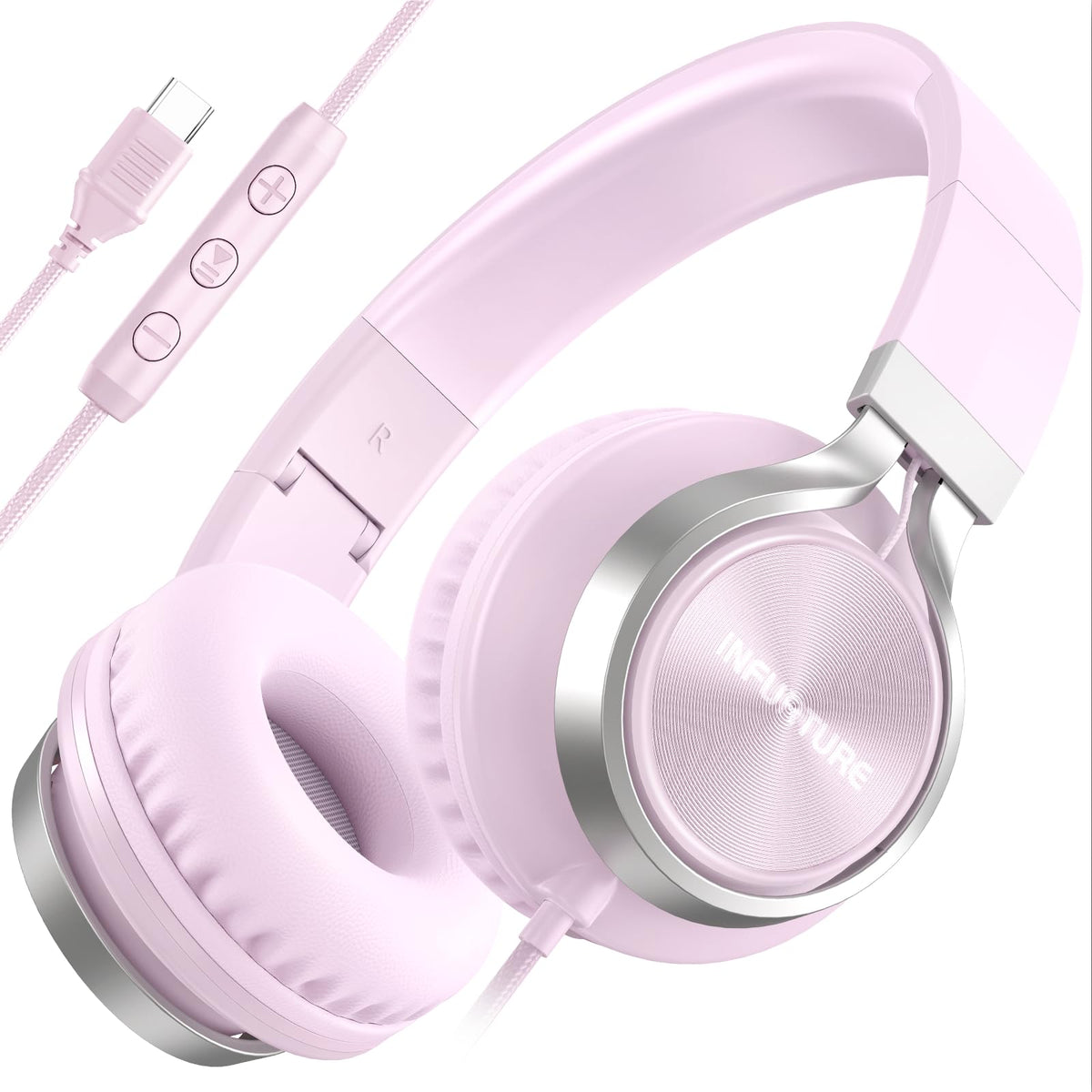 INFURTURE USB-C headphones with noise isolation for focused listening.