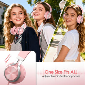 INFURTURE USB-C headphones pink plush ear cushions for all-day comfort.