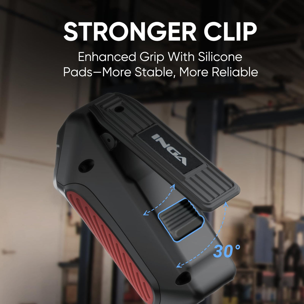 INGA attached to bike strap demonstrating secure fit