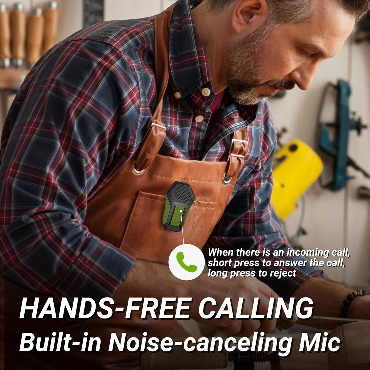 INGA next to earbuds showing compact size and travel-friendly portability