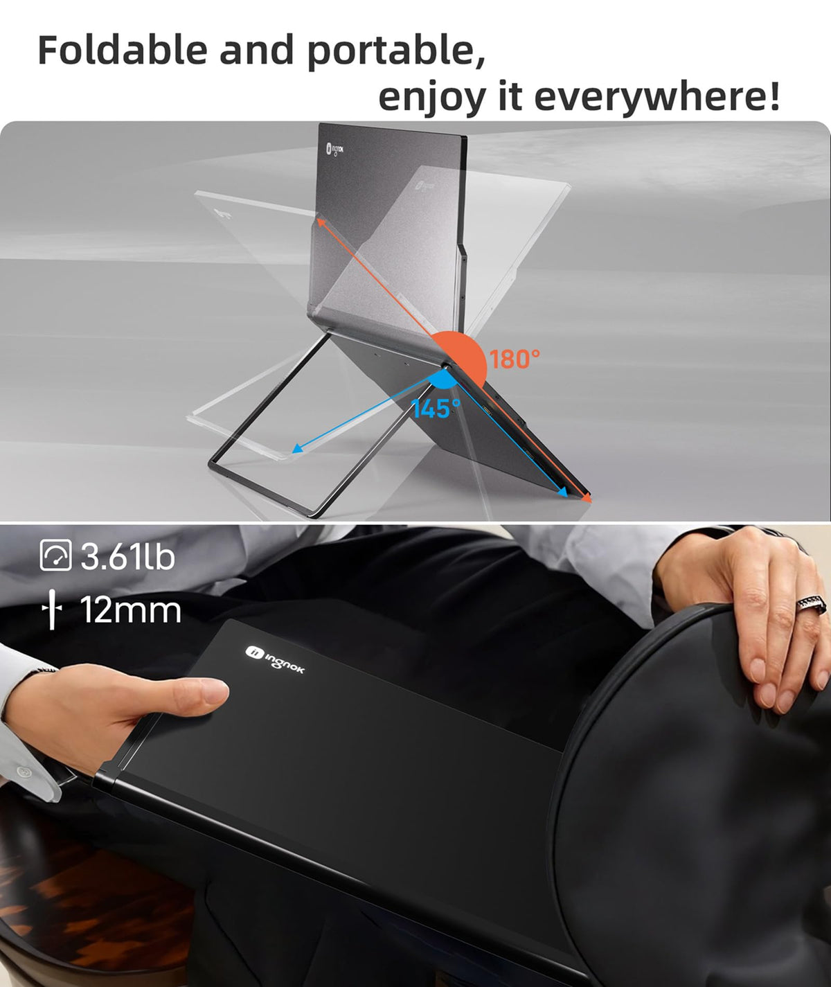 Ingnok dual portable monitor fits in a backpack for travel.