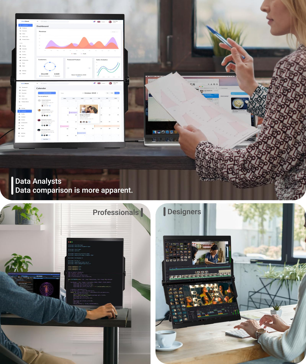 Ingnok dual-monitor built-in-speakers provides ready audio for calls and media.