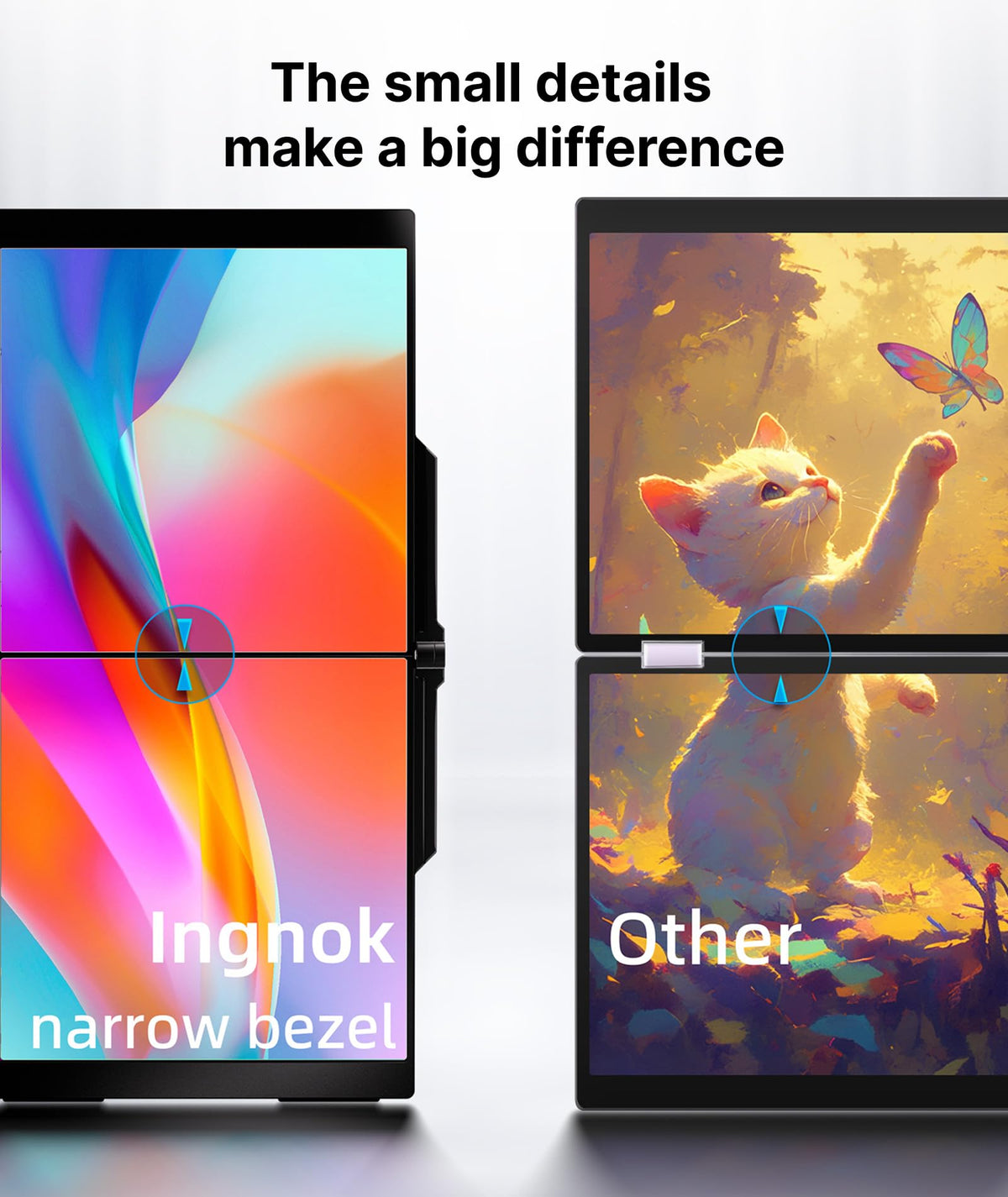 Ingnok dual portable monitor on-desk setup reduces clutter.