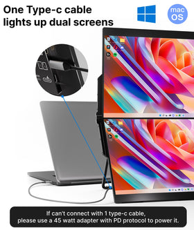 Ingnok dual portable monitor USB-C connection enables simple setup.
