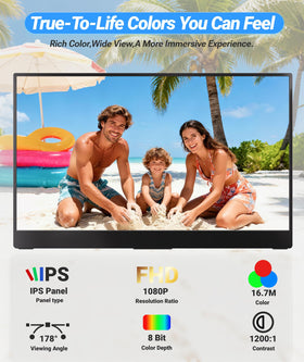 Ingnok portable monitor with adjustable stand enables comfortable viewing angles anywhere.