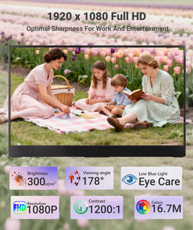 Ingnok portable monitor with built-in speakers enhances multimedia playback.