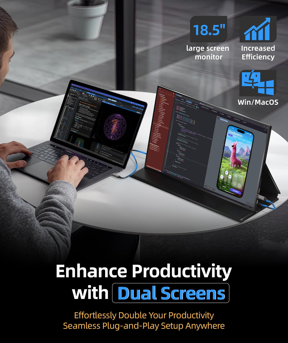 Ingnok monitor with dual USB-C and mini HDMI ensures wide compatibility.
