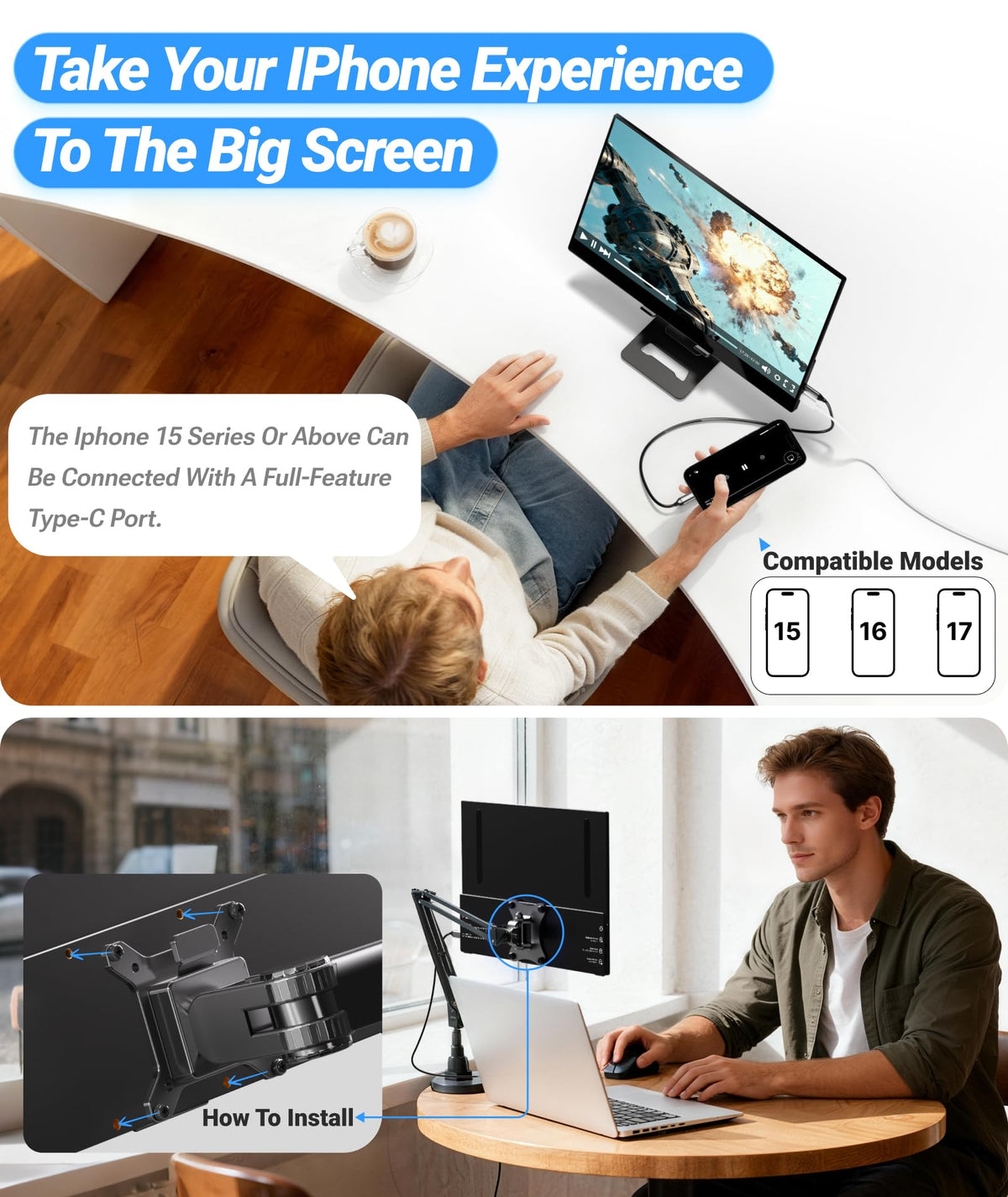 Ingnok compact monitor fits into bags for coffee shop or airport work sessions.