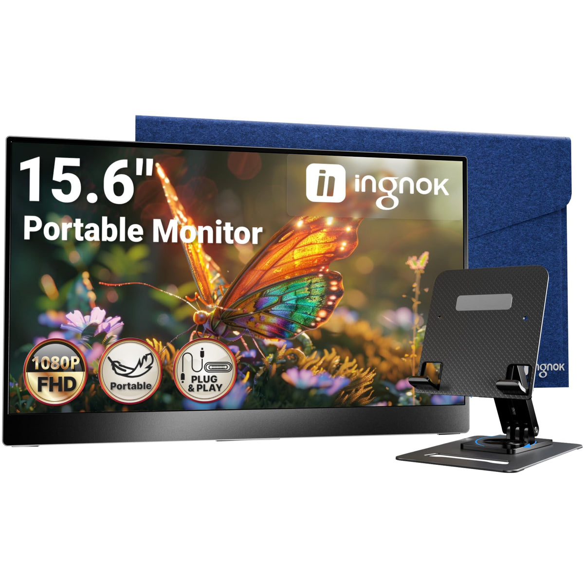 Ingnok portable monitor slim profile for travel setups and easy carry.