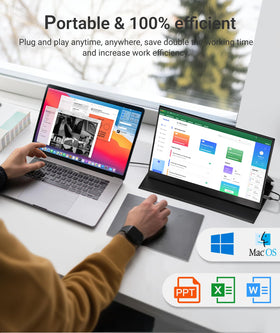 Ingnok USB-C plug-and-play monitor supports easy setup with most laptops.