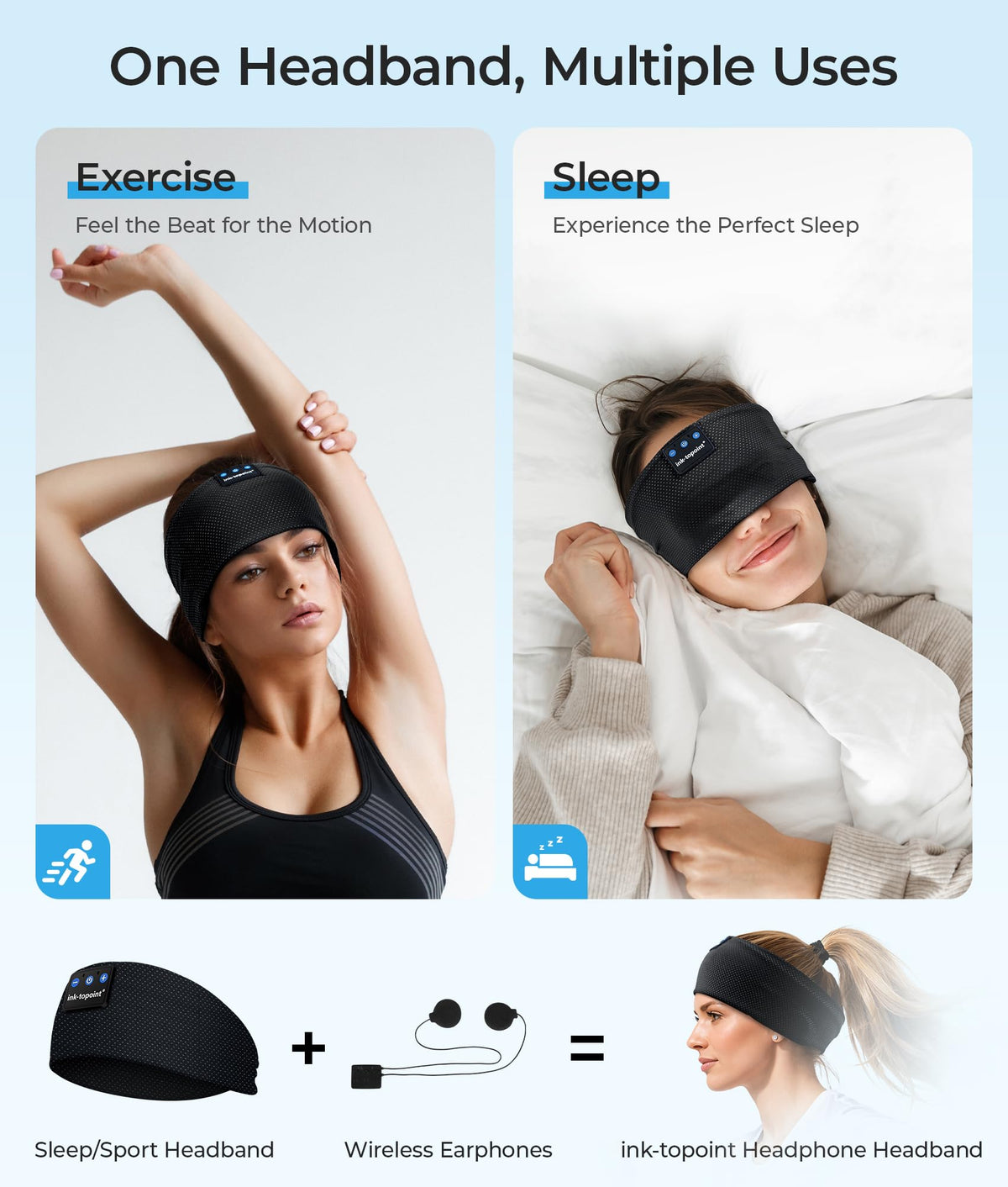 Ink-Topoint 2-in-1 mask headband for restful travel and easy transitions.