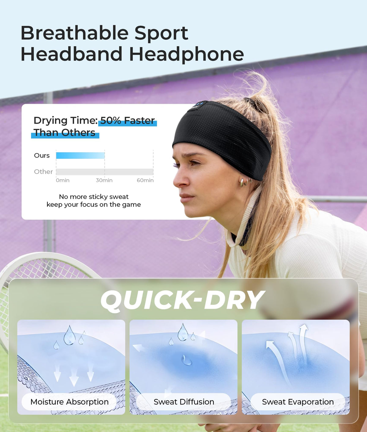 Ink-Topoint headband with hi-fi audio for music and podcasts on the go.