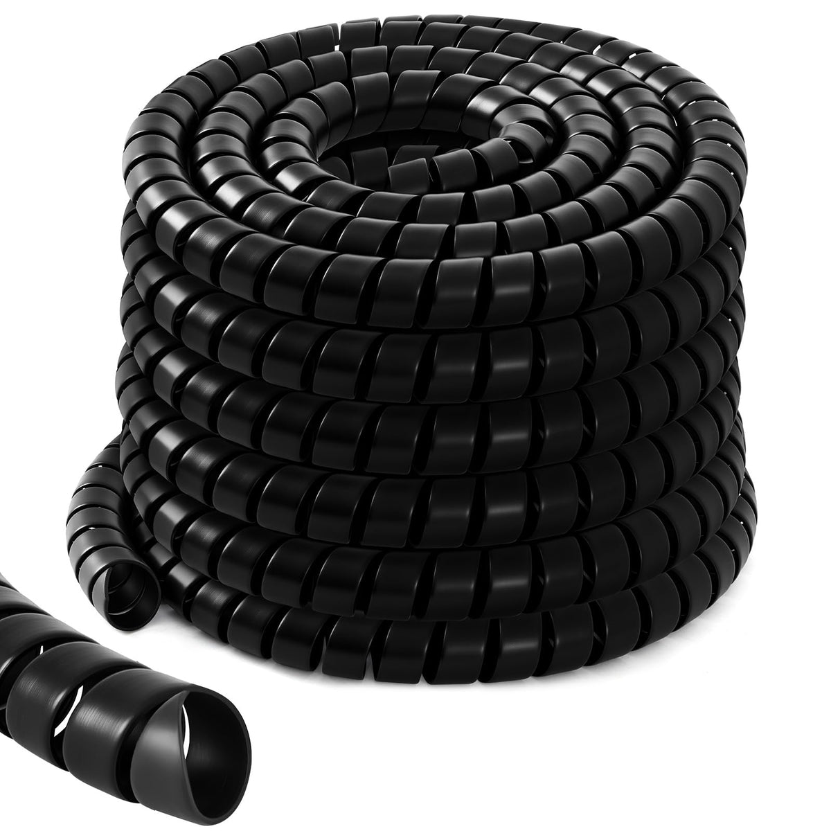 Innconee spiral wrap cable protector in black protects cables from wear and tear.