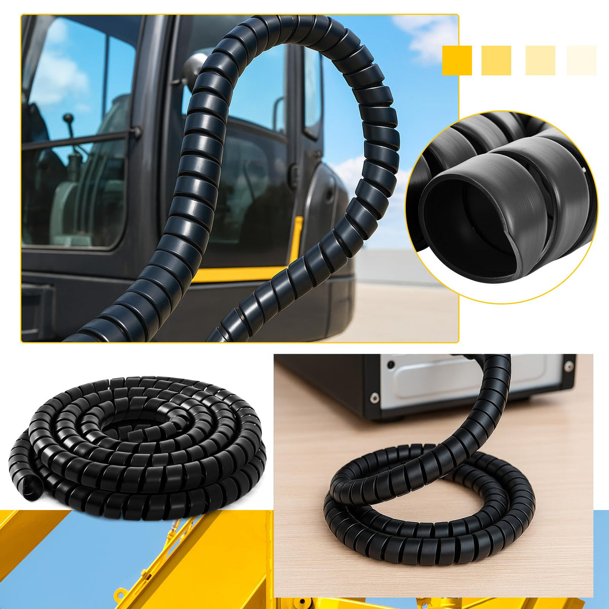 Innconee protector fits hydraulic hoses and cables across construction and shop settings.