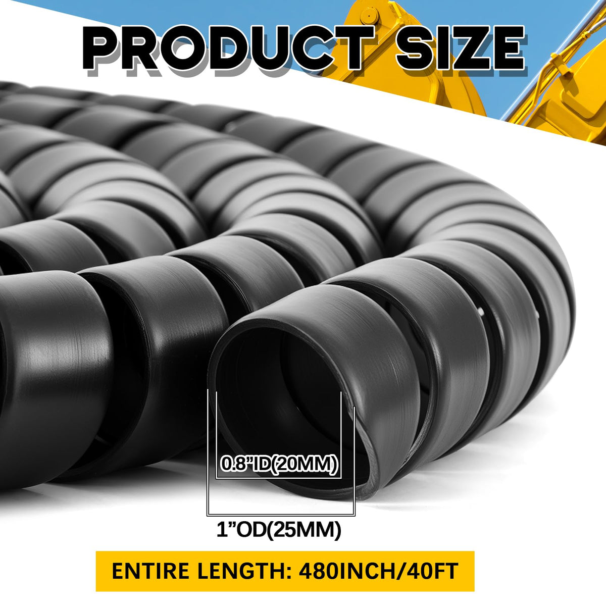 Innconee spiral wrap cable protector pre-cut 40ft length for easy installation.