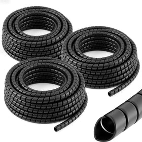 Innconee spiral cable protector front pack showing three black coils and length benefit