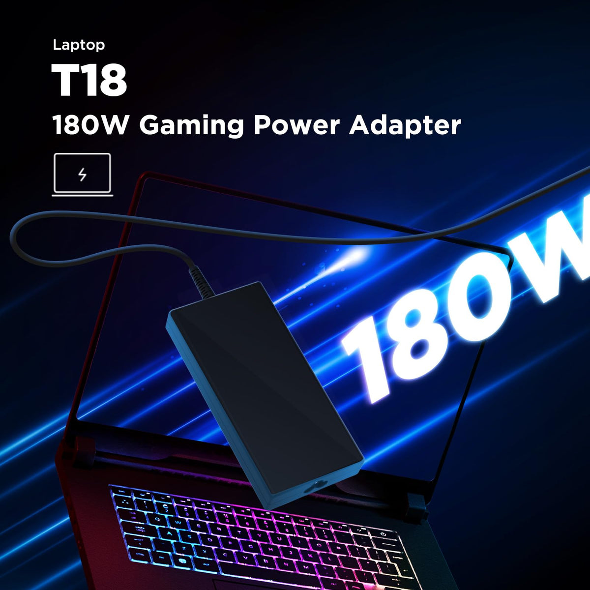 Innergie T18 in-use on a gaming laptop at a desk setup.