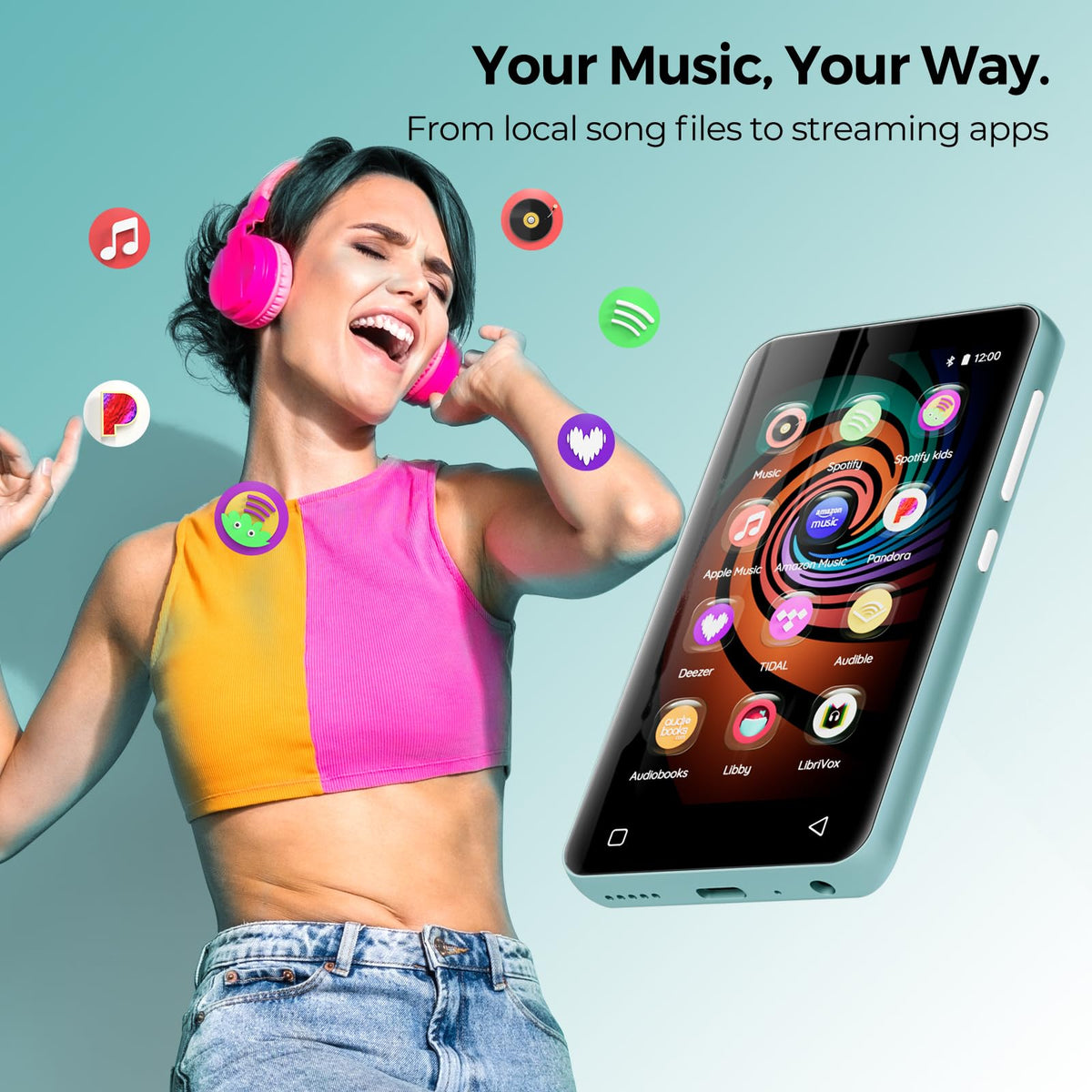 innioasis 4-inch hd touchscreen shows clear navigation for easy offline and online playback