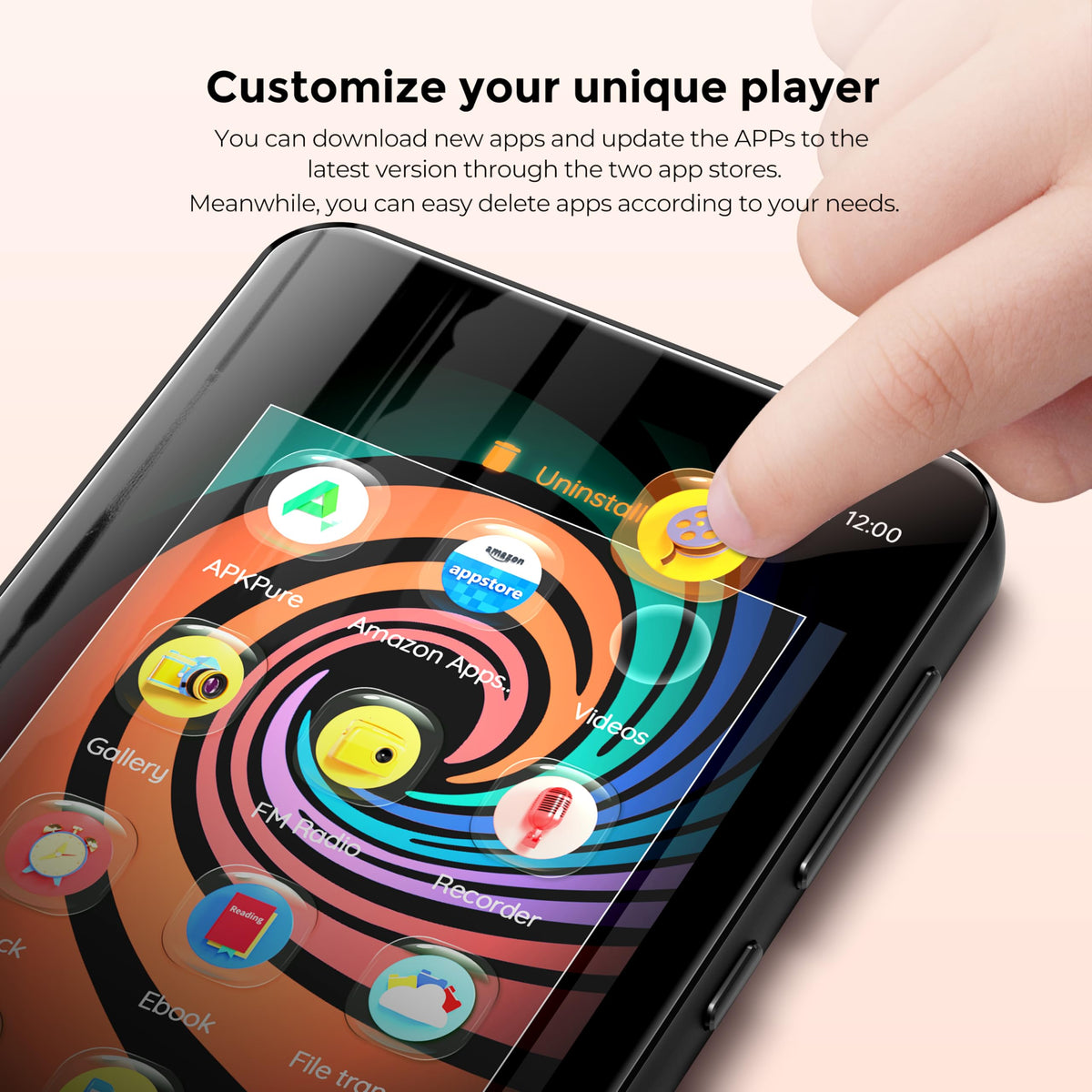 Innioasis 4-inch touch screen displaying media and navigation.