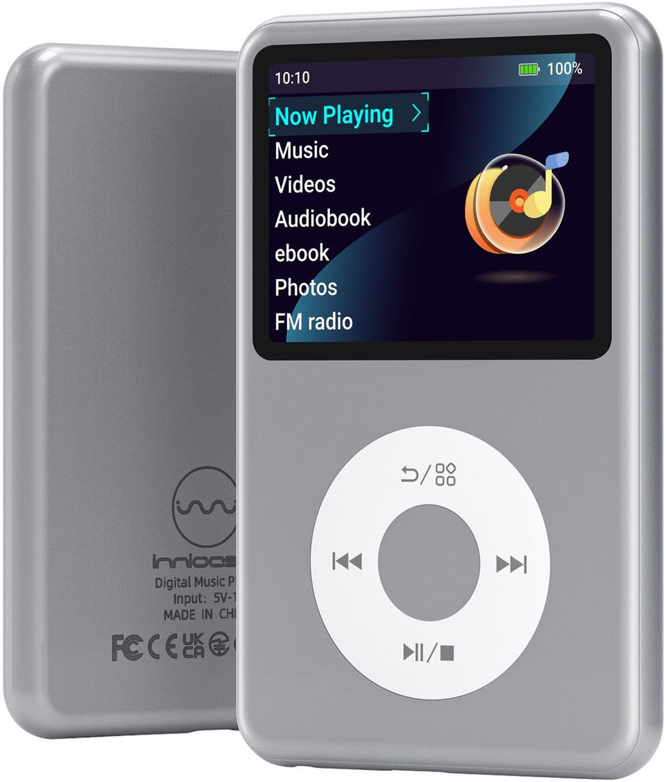 innioasis 64GB MP3 Player front view in silver for portable listening