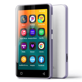 innioasis 80GB MP3 Player front view in white and purple with easy Spotify access.