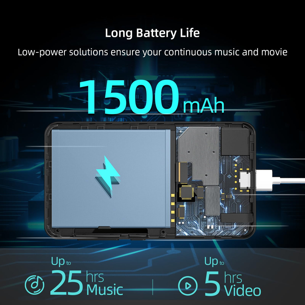 Innioasis G1 expandable memory for storing music, videos, and photos.
