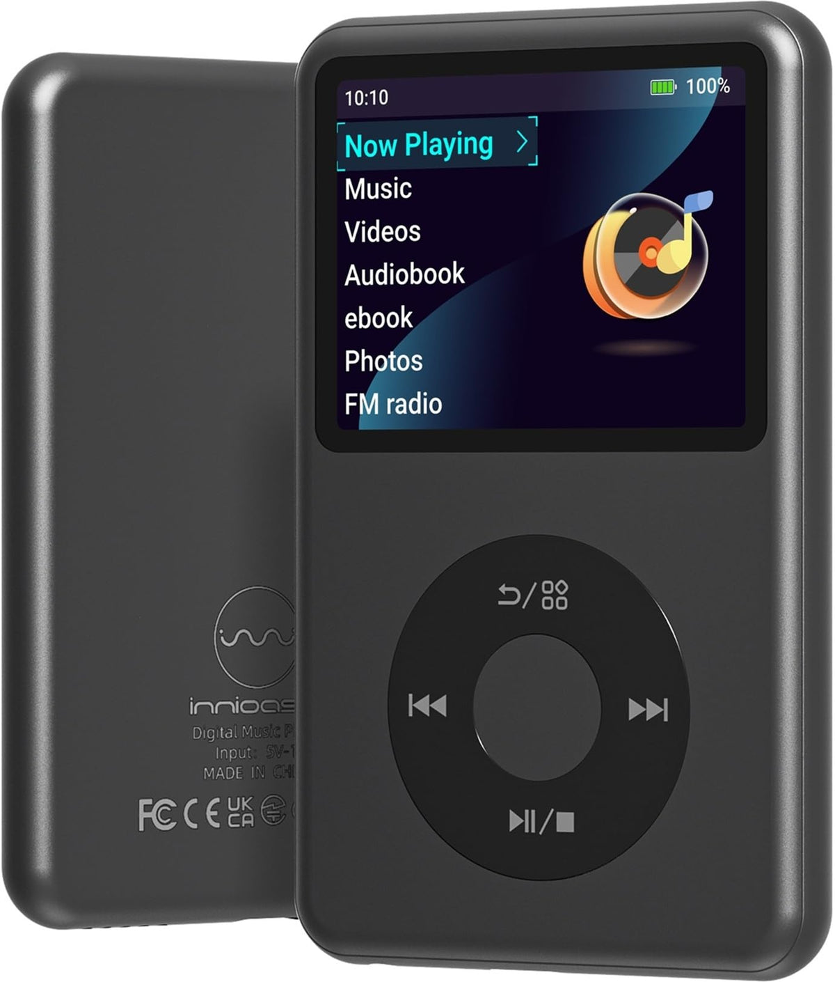 innioasis mp3 player front view highlights compact portability and Bluetooth listening