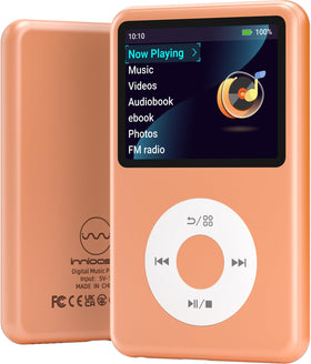Innioasis mp3 player front view in orange, ready for portable music on the go