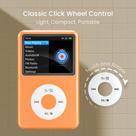 Innioasis mp3 player orange color close-up highlighting style and grip