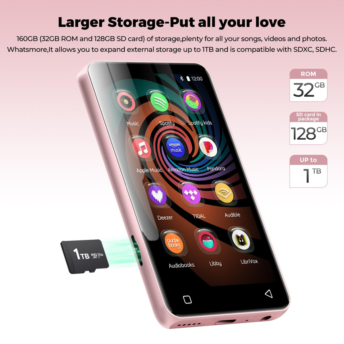 innioasis sd card slot pink side for expanded storage up to 1TB.
