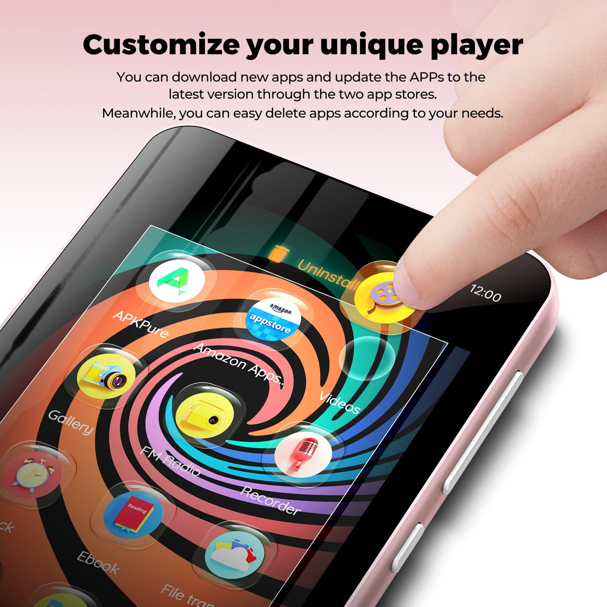 innioasis Spotify and Pandora apps pink menu for instant streaming.