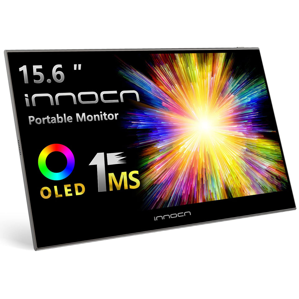 INNOCN 15.6-inch OLED portable monitor front view showing vivid colors for immersive viewing.