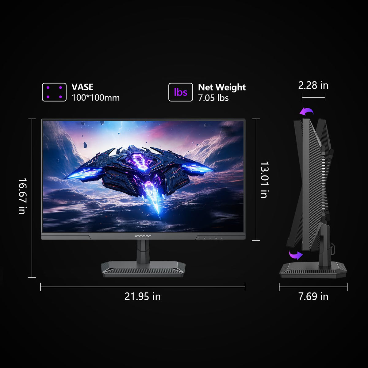 INNOCN 24.5-inch tilt-adjustable stand enables ergonomic viewing angles