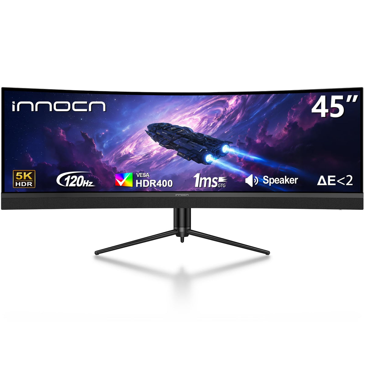 INNOCN 45-inch ultrawide curved monitor front view for immersive gaming and productivity.