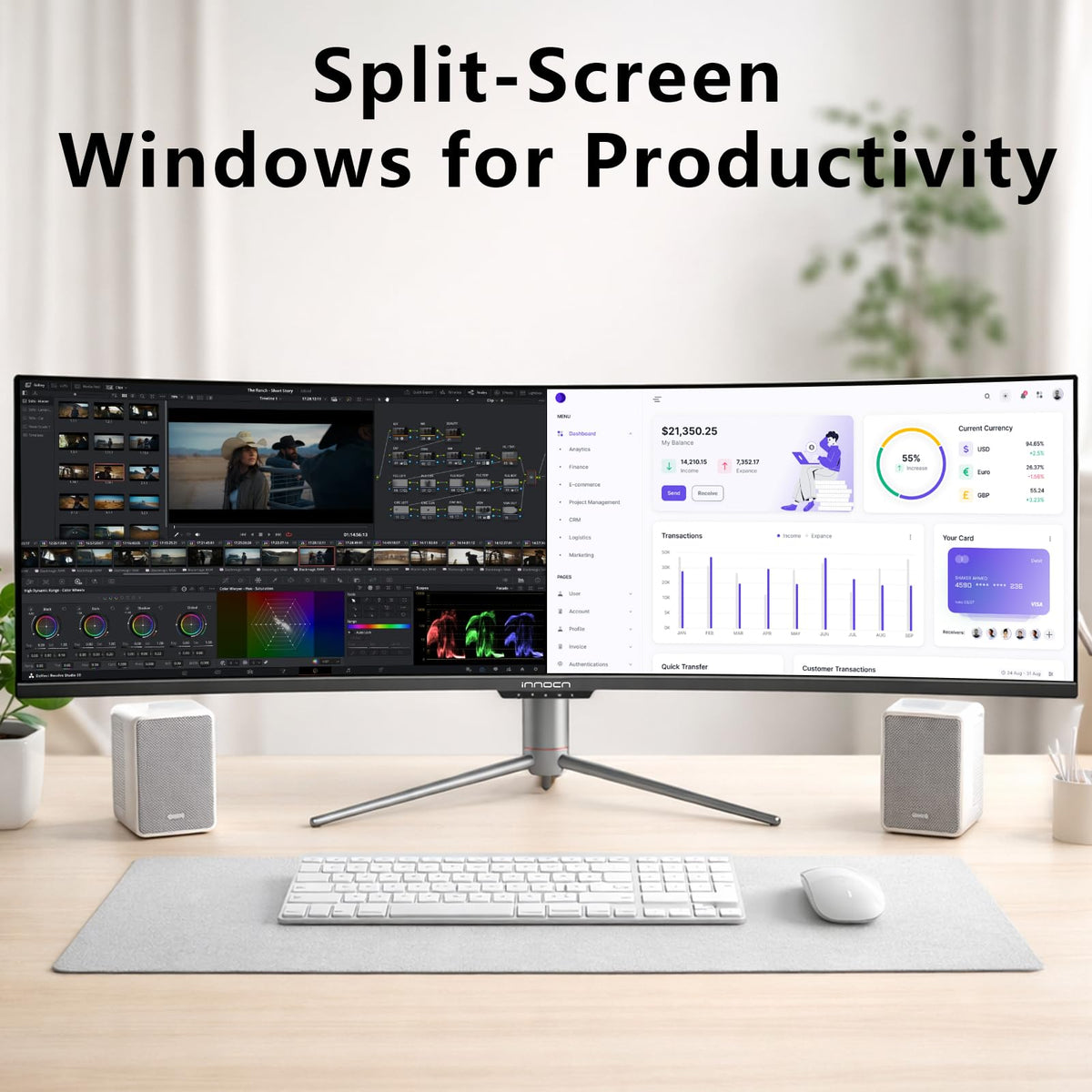 INNOCN monitor provides HDMI and DisplayPort inputs with built-in speakers for easy setup.