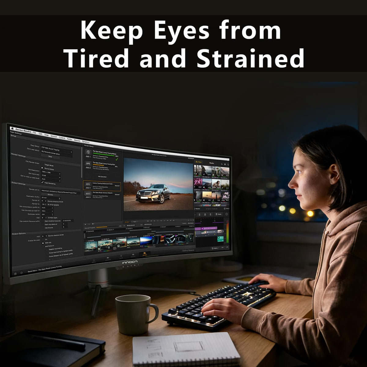 INNOCN HDR400 color depth with 99% sRGB for vivid scenes and detailed shadows.