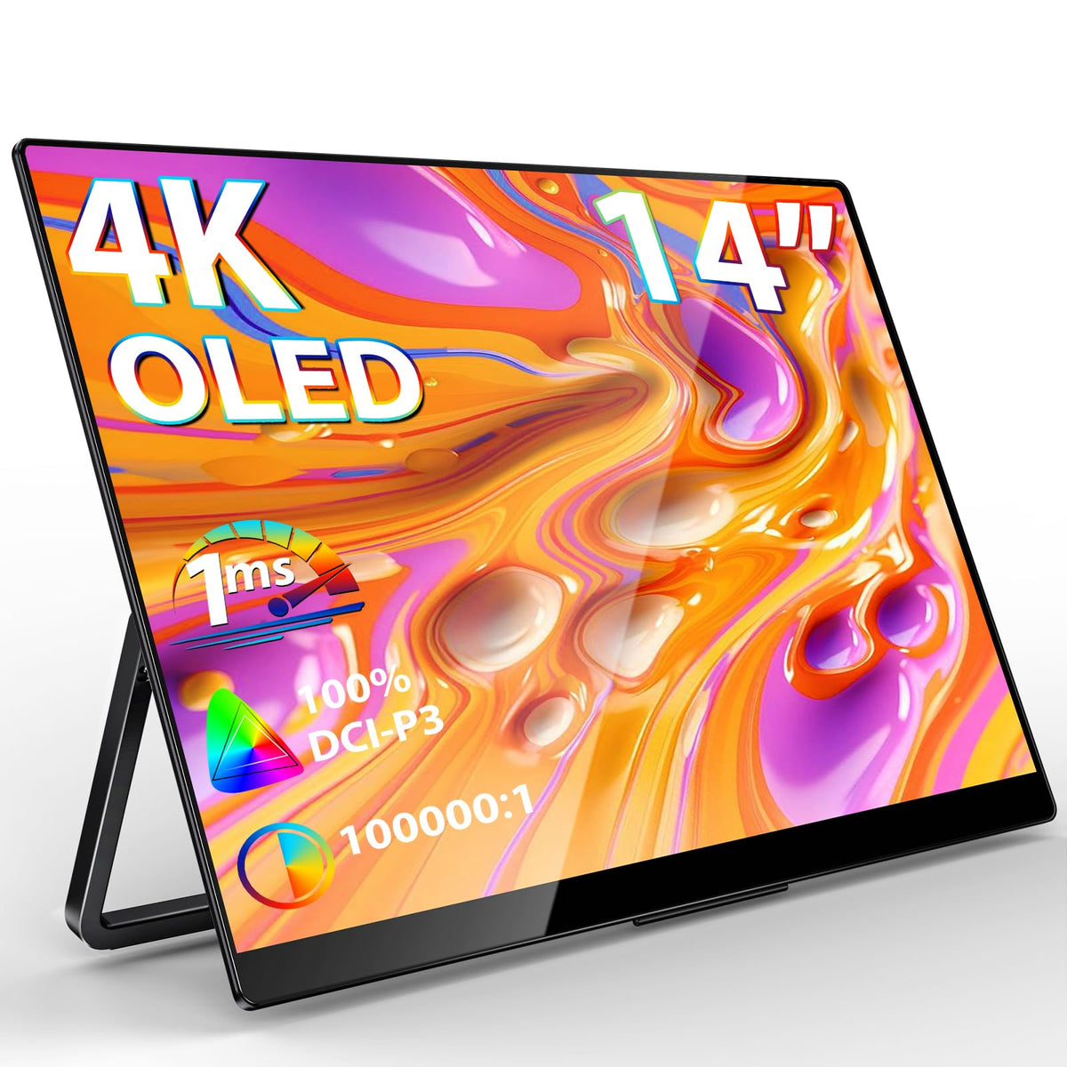 InnoView 14inch OLED monitor front view; travel-ready editing companion.