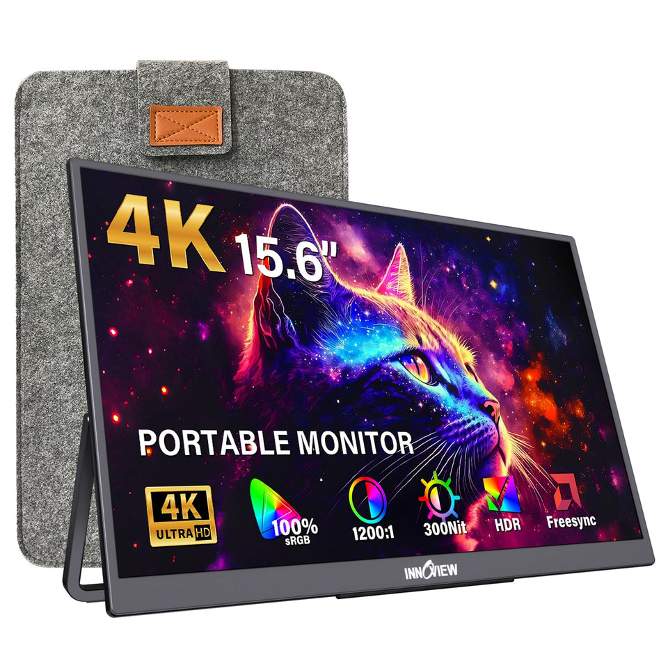 InnoView 15.6-inch 4K portable monitor on a laptop for crisp productivity.