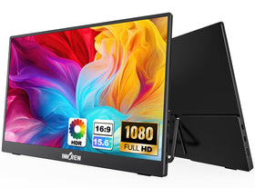 InnoView 15.6-inch portable monitor attached to laptop for on-the-go productivity.