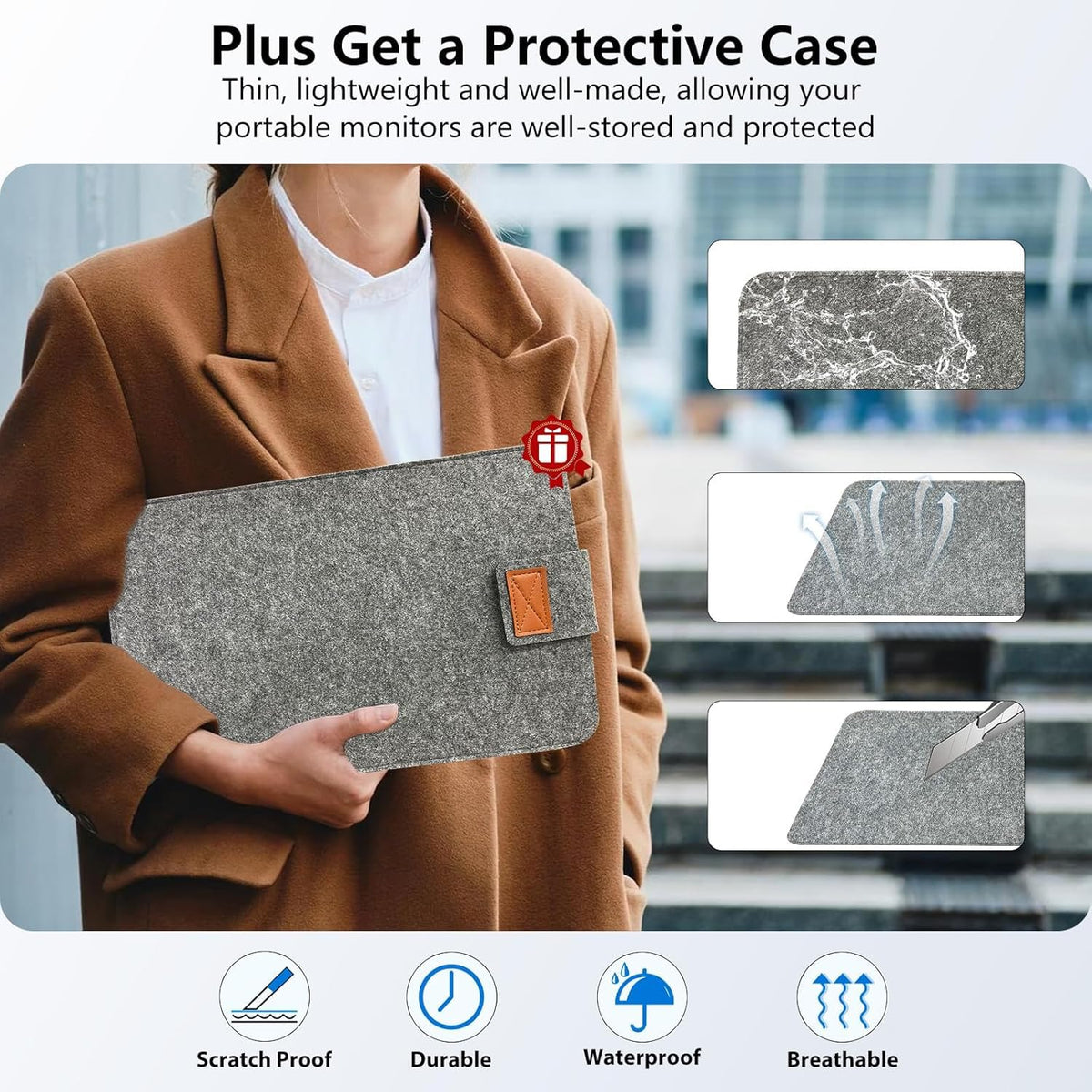 InnoView 15.6-inch monitor in sleeve protects screen during daily commute