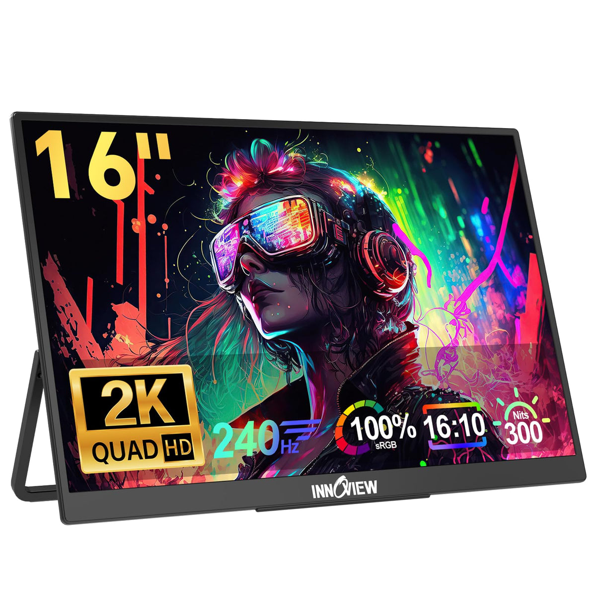 InnoView 16-inch 240Hz monitor shows sharp 2560x1600 imagery for photo editing.